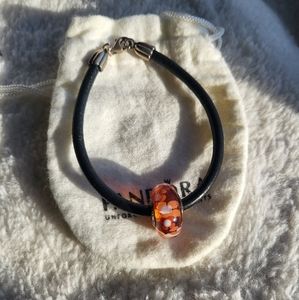 Authentic Pandora Retired Orange Floral Murano Leather Bracelet Length 7"